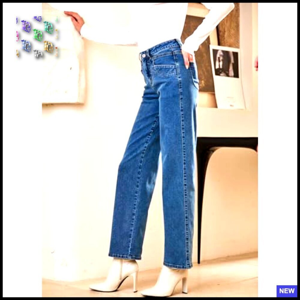 Straight Leg Jeans High Waisted Stretchy Wide Leg Ankle Denim Pants Chic - Picture 5 of 7